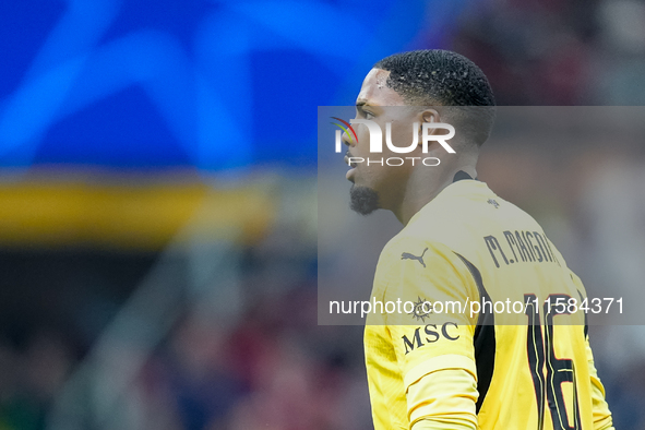 Mike Maignan of AC Milan looks on during the UEFA Champions League 2024/25 League Phase MD1 match between AC Milan and Liverpool FC at Stadi...