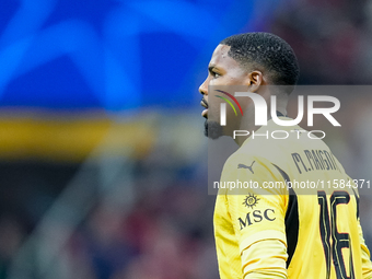 Mike Maignan of AC Milan looks on during the UEFA Champions League 2024/25 League Phase MD1 match between AC Milan and Liverpool FC at Stadi...