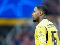 Mike Maignan of AC Milan looks on during the UEFA Champions League 2024/25 League Phase MD1 match between AC Milan and Liverpool FC at Stadi...