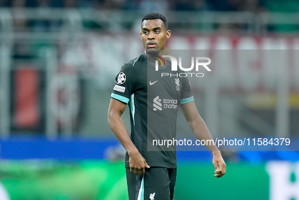 Ryan Gravenberch of Liverpool FC looks on during the UEFA Champions League 2024/25 League Phase MD1 match between AC Milan and Liverpool FC...