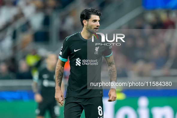 Dominik Szoboszlai of Liverpool FC looks on during the UEFA Champions League 2024/25 League Phase MD1 match between AC Milan and Liverpool F...