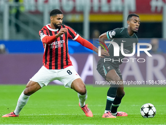 Ruben Loftus-Cheek of AC Milan and Ryan Gravenberch of Liverpool FC compete for the ball during the UEFA Champions League 2024/25 League Pha...