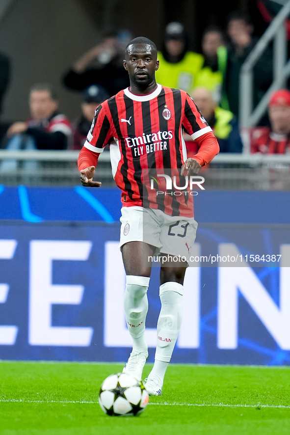 Fikayo Tomori of AC Milan during the UEFA Champions League 2024/25 League Phase MD1 match between AC Milan and Liverpool FC at Stadio San Si...