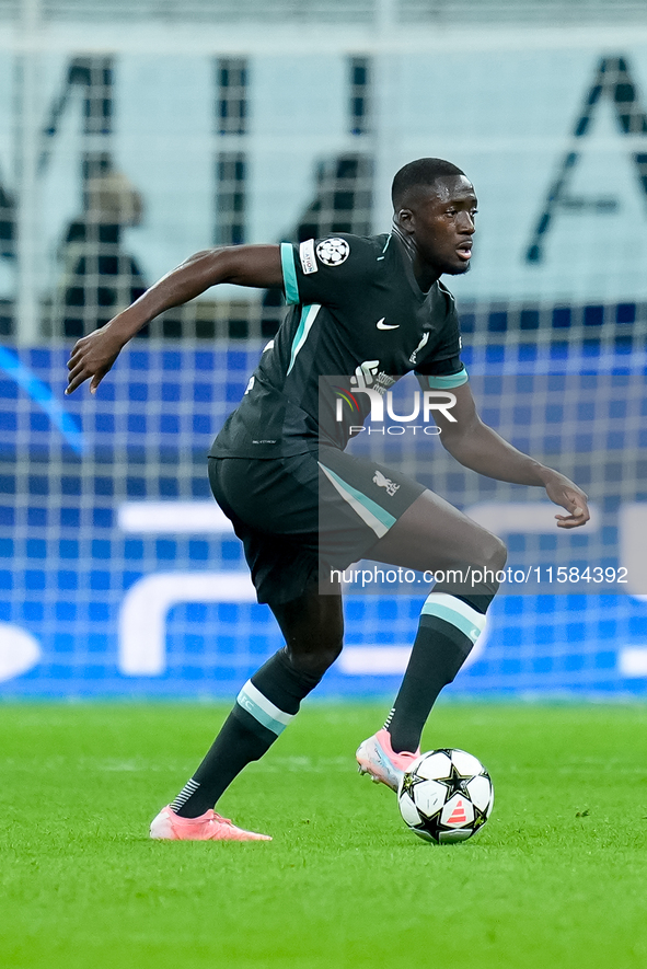 Ibrahima Konate' of Liverpool FC during the UEFA Champions League 2024/25 League Phase MD1 match between AC Milan and Liverpool FC at Stadio...