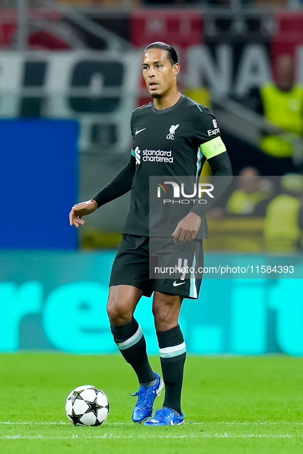 Virgil van Dijk of Liverpool FC during the UEFA Champions League 2024/25 League Phase MD1 match between AC Milan and Liverpool FC at Stadio...