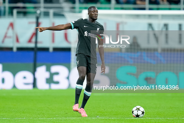 Ibrahima Konate' of Liverpool FC during the UEFA Champions League 2024/25 League Phase MD1 match between AC Milan and Liverpool FC at Stadio...