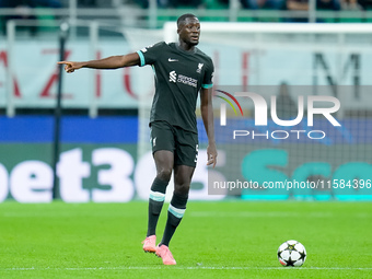 Ibrahima Konate' of Liverpool FC during the UEFA Champions League 2024/25 League Phase MD1 match between AC Milan and Liverpool FC at Stadio...