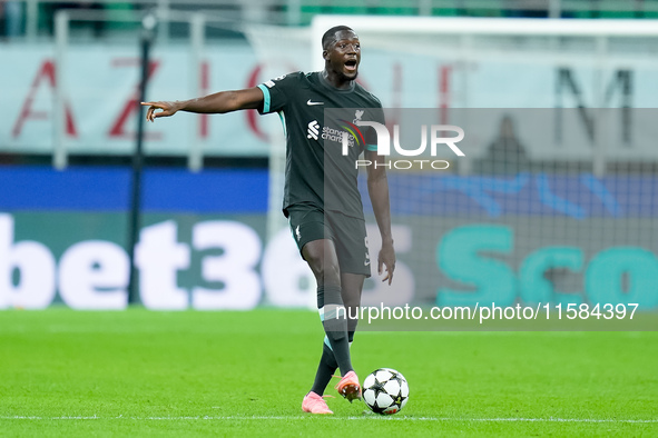 Ibrahima Konate' of Liverpool FC during the UEFA Champions League 2024/25 League Phase MD1 match between AC Milan and Liverpool FC at Stadio...