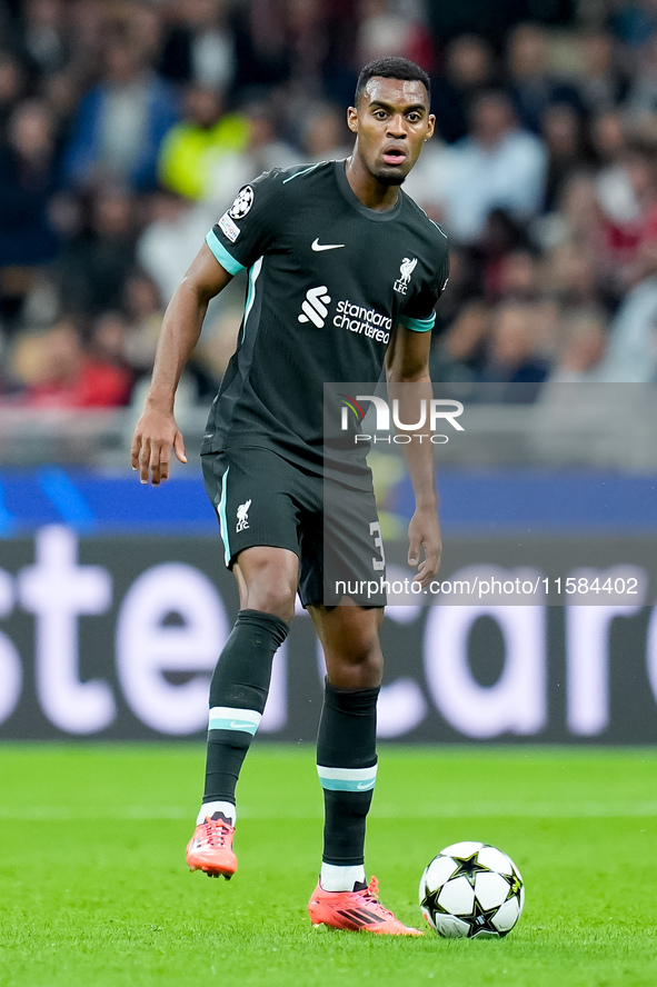 Ryan Gravenberch of Liverpool FC during the UEFA Champions League 2024/25 League Phase MD1 match between AC Milan and Liverpool FC at Stadio...