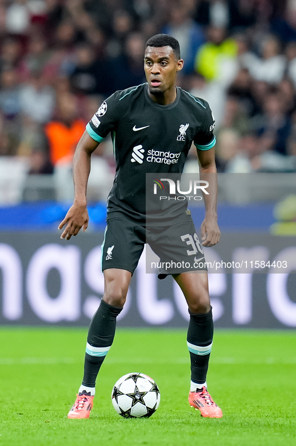 Ryan Gravenberch of Liverpool FC during the UEFA Champions League 2024/25 League Phase MD1 match between AC Milan and Liverpool FC at Stadio...