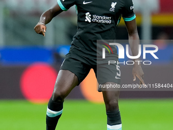 Ibrahima Konate' of Liverpool FC during the UEFA Champions League 2024/25 League Phase MD1 match between AC Milan and Liverpool FC at Stadio...