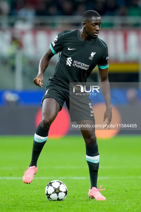 Ibrahima Konate' of Liverpool FC during the UEFA Champions League 2024/25 League Phase MD1 match between AC Milan and Liverpool FC at Stadio...