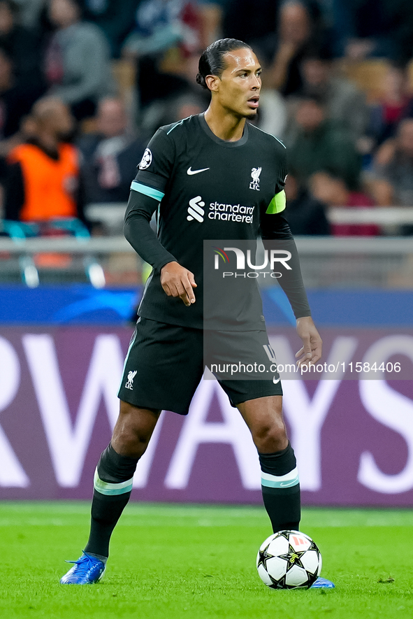 Virgil van Dijk of Liverpool FC during the UEFA Champions League 2024/25 League Phase MD1 match between AC Milan and Liverpool FC at Stadio...