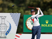 GAINESVILLE, VIRGINIA - SEPTEMBER 15: Sarah Schmelzel of the United States hits from the 12th tee during the final round of the Solheim Cup...