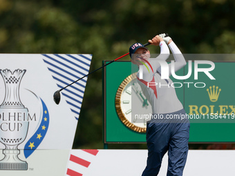 GAINESVILLE, VIRGINIA - SEPTEMBER 15: Sarah Schmelzel of the United States hits from the 12th tee during the final round of the Solheim Cup...