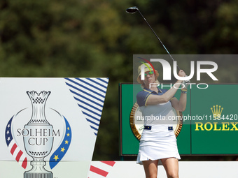 GAINESVILLE, VIRGINIA - SEPTEMBER 15: Madelene Sagstrom of Team Europe looks from  the 12th tee during the final round of the Solheim Cup at...