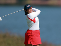 GAINESVILLE, VIRGINIA - SEPTEMBER 15: Lilia Vu of of Team USA hits from the 12th fairway during the final round of the Solheim Cup at Robert...