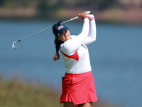 GAINESVILLE, VIRGINIA - SEPTEMBER 15: Lilia Vu of Team USA hits from the 12th fairway during the final round of the Solheim Cup at Robert Tr...