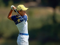 GAINESVILLE, VIRGINIA - SEPTEMBER 15: Albane Valenzuela of Team Europe hits from the 12th fairway during the final round of the Solheim Cup...