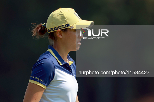 GAINESVILLE, VIRGINIA - SEPTEMBER 15: Albane Valenzuela of Team Europe walks on the 12th fairway during the final round of the Solheim Cup a...