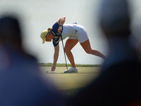 GAINESVILLE, VIRGINIA - SEPTEMBER 15: Maja Stark of Team Europe* marks her ball on the 12th green  during the final round of the Solheim Cup...