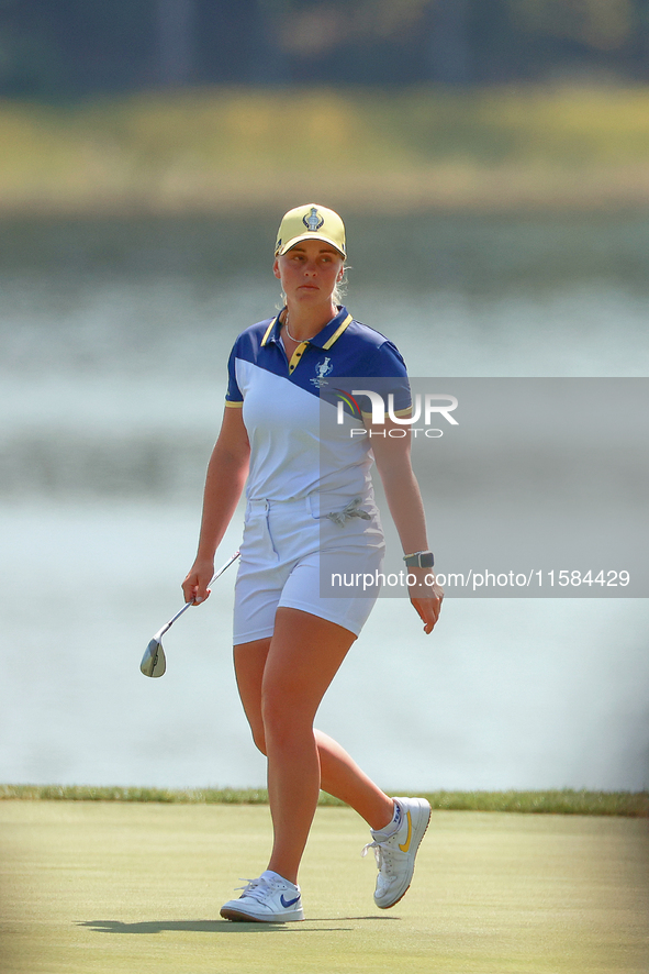 GAINESVILLE, VIRGINIA - SEPTEMBER 15: Maja Stark of Team Europe walks on the 12th green during the final round of the Solheim Cup at Robert...