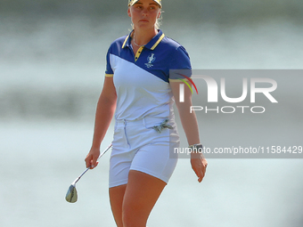 GAINESVILLE, VIRGINIA - SEPTEMBER 15: Maja Stark of Team Europe walks on the 12th green during the final round of the Solheim Cup at Robert...