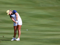 GAINESVILLE, VIRGINIA - SEPTEMBER 15: Maja Stark of Team Europe hits from the 12th fairway during the final round of the Solheim Cup at Robe...