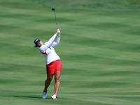 GAINESVILLE, VIRGINIA - SEPTEMBER 15: Lauren Coughlin of the United States hits from the 12th fairway during the final round of the Solheim...