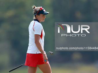 GAINESVILLE, VIRGINIA - SEPTEMBER 15: Lexi Thompson of the United States walks on the 12th green during the final round of the Solheim Cup a...