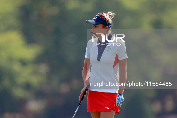 GAINESVILLE, VIRGINIA - SEPTEMBER 15: Lexi Thompson of the United States walks on the 12th fairway during the final round of the Solheim Cup...