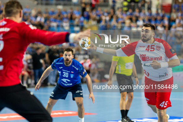 Miklos Rosta  during the match EHF Champions League Men match between  Orlen Wisla Plock and Dinamo Bucuresti in Plock, Poland on September...