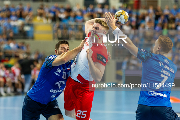 Haukur Thrastarson  during the match EHF Champions League Men match between  Orlen Wisla Plock and Dinamo Bucuresti in Plock, Poland on Sept...