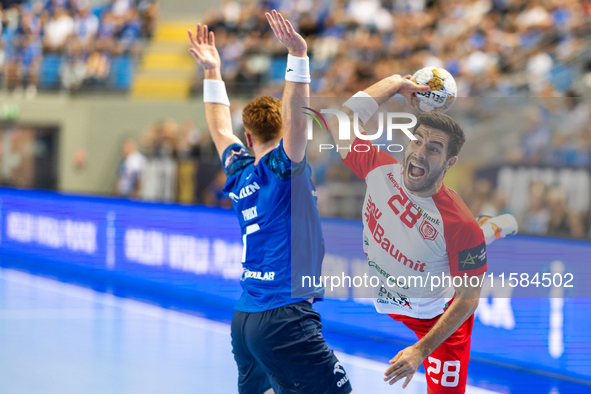 Tomas Piroch, Alex Pascual Garcia  during the match EHF Champions League Men match between  Orlen Wisla Plock and Dinamo Bucuresti in Plock,...