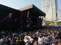 Timotheus Hoettges, CEO of Deutsche Telekom, speaks on the stage at Media Park on the opening day of Deutsche Telekom's Digital X event in C...