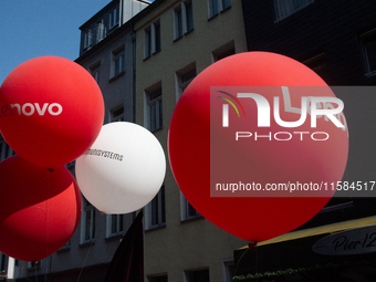 Lenovo balloons are seen on the opening day of Deutsche Telekom's digital X event at Media Park in Cologne, Germany, on September 18, 2024....