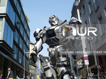 A giant robot is seen on the opening day of Deutsche Telekom's Digital X event at Media Park in Cologne, Germany, on September 18, 2024. (