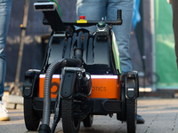 The butty robot from a Danish robotics company demonstrates cleaning cigarette butts on the opening day of Deutsche Telekom's digital X even...