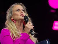 Barbara Schoneberger is on the stage at Media Park on the opening day of Deutsche Telekom's Digital X event in Cologne, Germany, on Septembe...