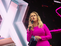 Barbara Schoneberger is on the stage at Media Park on the opening day of Deutsche Telekom's Digital X event in Cologne, Germany, on Septembe...