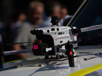 A general view of the Solectric drone is displayed at Media Park on the opening day of Deutsche Telekom's Digital X event in Cologne, German...