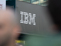 An IBM sign is seen at Media Park on the opening day of Deutsche Telekom's Digital X event in Cologne, Germany, on September 18, 2024. (