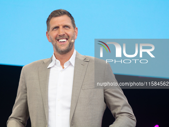 Dirk Nowitzki, a basketball player, is seen on the opening day of Deutsche Telekom's Digital X event at Media Park in Cologne, Germany, on S...