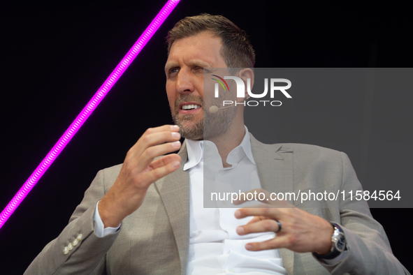 Dirk Nowitzki, a basketball player, is seen on the opening day of Deutsche Telekom's Digital X event at Media Park in Cologne, Germany, on S...