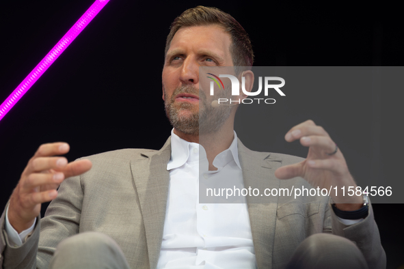 Dirk Nowitzki, a basketball player, is seen on the opening day of Deutsche Telekom's Digital X event at Media Park in Cologne, Germany, on S...