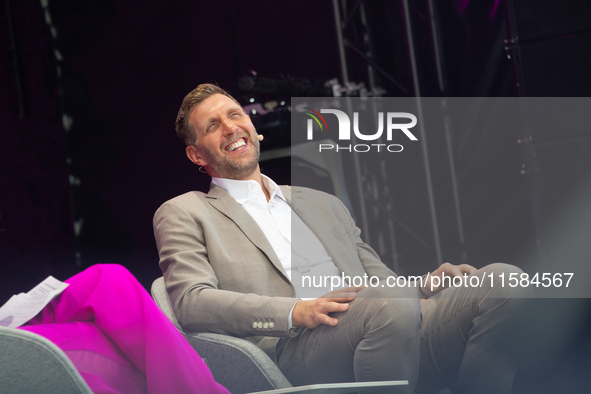 Dirk Nowitzki, a basketball player, is seen on the opening day of Deutsche Telekom's Digital X event at Media Park in Cologne, Germany, on S...