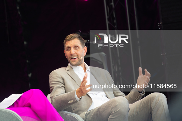 Dirk Nowitzki, a basketball player, is seen on the opening day of Deutsche Telekom's Digital X event at Media Park in Cologne, Germany, on S...