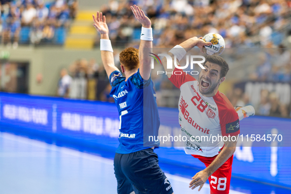 Tomas Piroch, Alex Pascual Garcia  during the match EHF Champions League Men match between  Orlen Wisla Plock and Dinamo Bucuresti in Plock,...