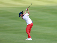 GAINESVILLE, VIRGINIA - SEPTEMBER 15: Andrea Lee of the United States hits from the 12th fairway during the final round of the Solheim Cup a...