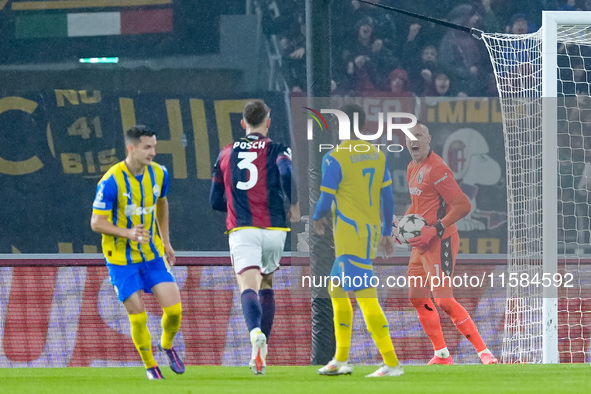 Lukasz Skorupski of Bologna FC celebrates during the UEFA Champions League 2024/25 League Phase MD1 match between Bologna FC and FC Shakhtar...